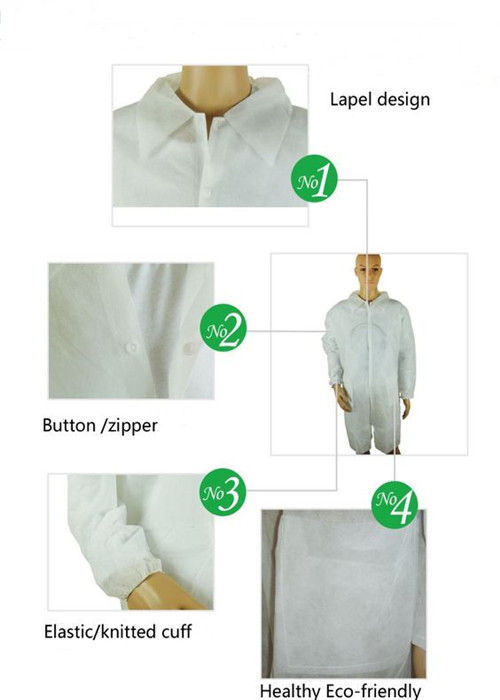 White Disposable Dust Suits Safety Garments With Collar Serged Seam
