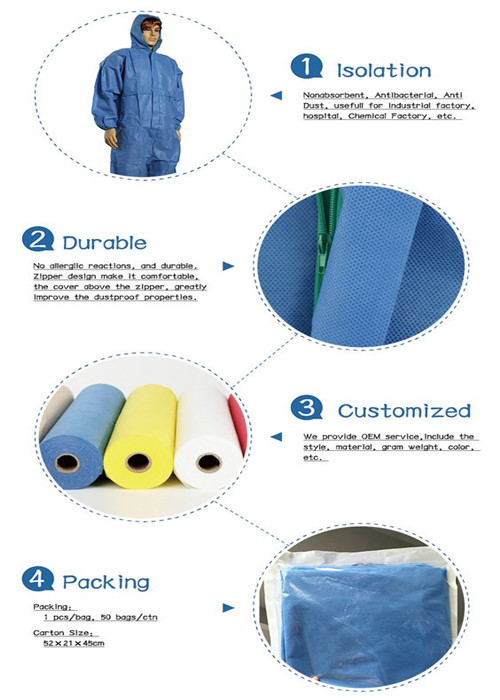 Germ Free Hooded Disposable Work Suits With SGS ISO9001 TUV Approved