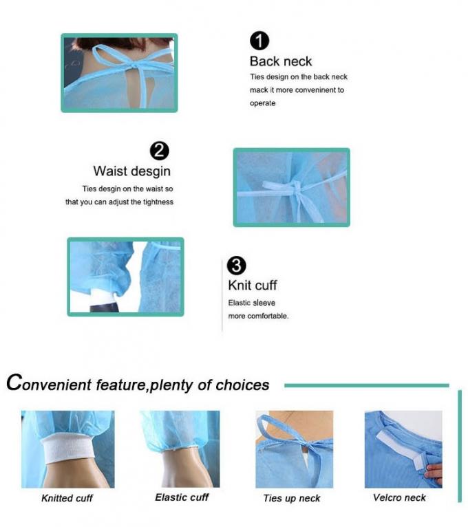 Fluid Resistant Disposable Doctor Gown 30gsm 50gsm For Health Center