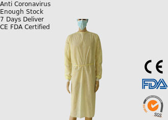 Knitted Cuffs Disposable Medical Garments , Yellow Disposable Coveralls