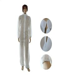 White Disposable Dust Suits Safety Garments With Collar Serged Seam