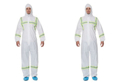Anti - Spray Medical White Disposable Coveralls With Reflective Tape