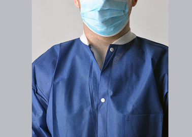 Elastic / Knitted Cuff Disposable Safety Coveralls Medical Gown With V Collar And Pockets
