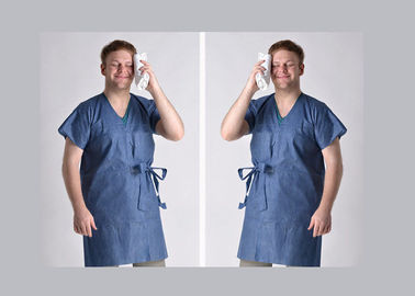 Short Sleeve Blue Plastic Disposable Isolation Gowns