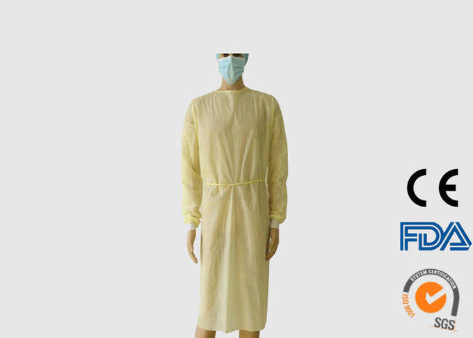 Knitted Cuffs Disposable Medical Garments , Yellow Disposable Coveralls