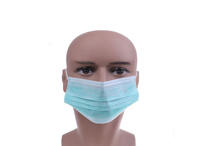 Blue Disposable Non Woven Face Mask Three Layers Green Adults Mask